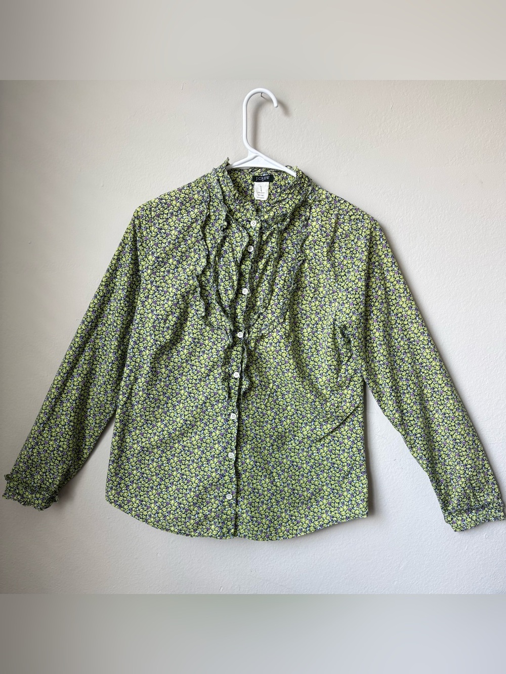 J.Crew Floral Ruffle Blouse 100% Cotton Button Front Cottagecore Preppy